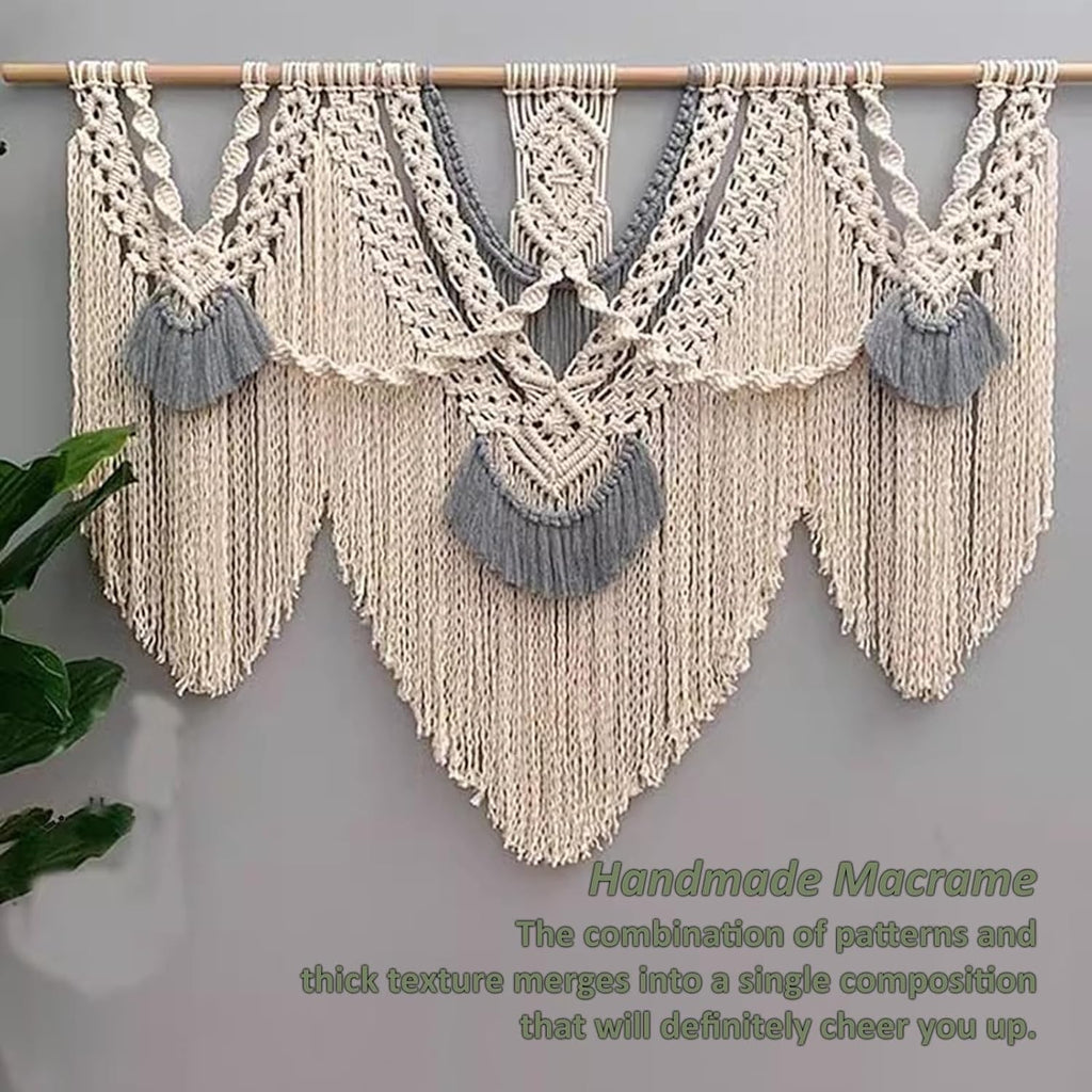 Macrame Wall Hanging Large Macrame Wall Hanging, Hand Woven Wall Tapestry Macrame Wall Decor, for Bedroom Living Room Office Studies(Off White,43.3inx39.37in)