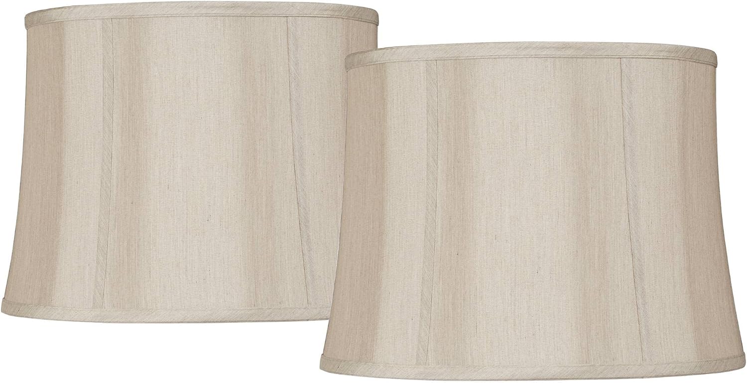 Set of 2 Softback Drum Lamp Shades Taupe Large 14' Top x 16' Bottom x 12' Slant x 12' High Spider with Replacement Harp and Finial Fitting - Springcrest