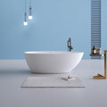 H2O Oval 59 in. x 30.7 in. Solid Surface Stone Resin Freestanding Bathtub, 14 in. Soaking Depth, Ergonomic Backrest, Matte White, Center Drain with Overflow, Durable, Easy to Clean