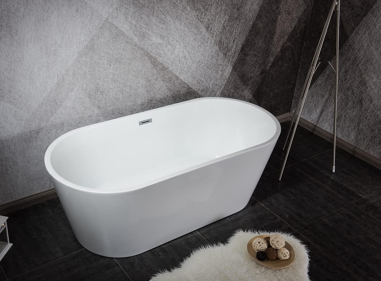 Melina 59 in. Freestanding Acrylic Flatbottom Soaking Bathtub in White