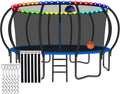 Tranpoline Outdoor with Light, 1500LBS 8/10/12/14/15/16 FT Tranpoline for Kids and Adults Tranpoline with Enclosure Net, Basketball Hoop, Heavy Duty Recreational Yard Tranpolines