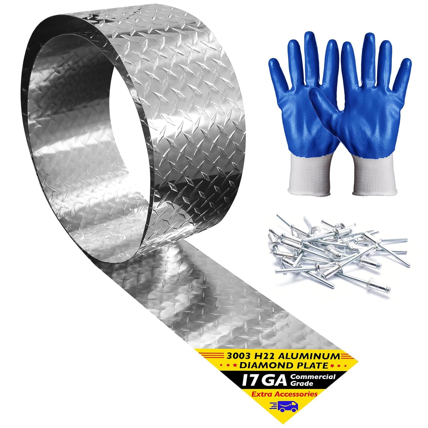 Aluminum Diamond Plate Sheet Metal – 3003 H22 Corrosion & Rust Resistant – 17 GA 0.045' Thick Commercial Grade – Stone Guard for Cargo Trailer, RV, Camper – 22 in x 120 in.