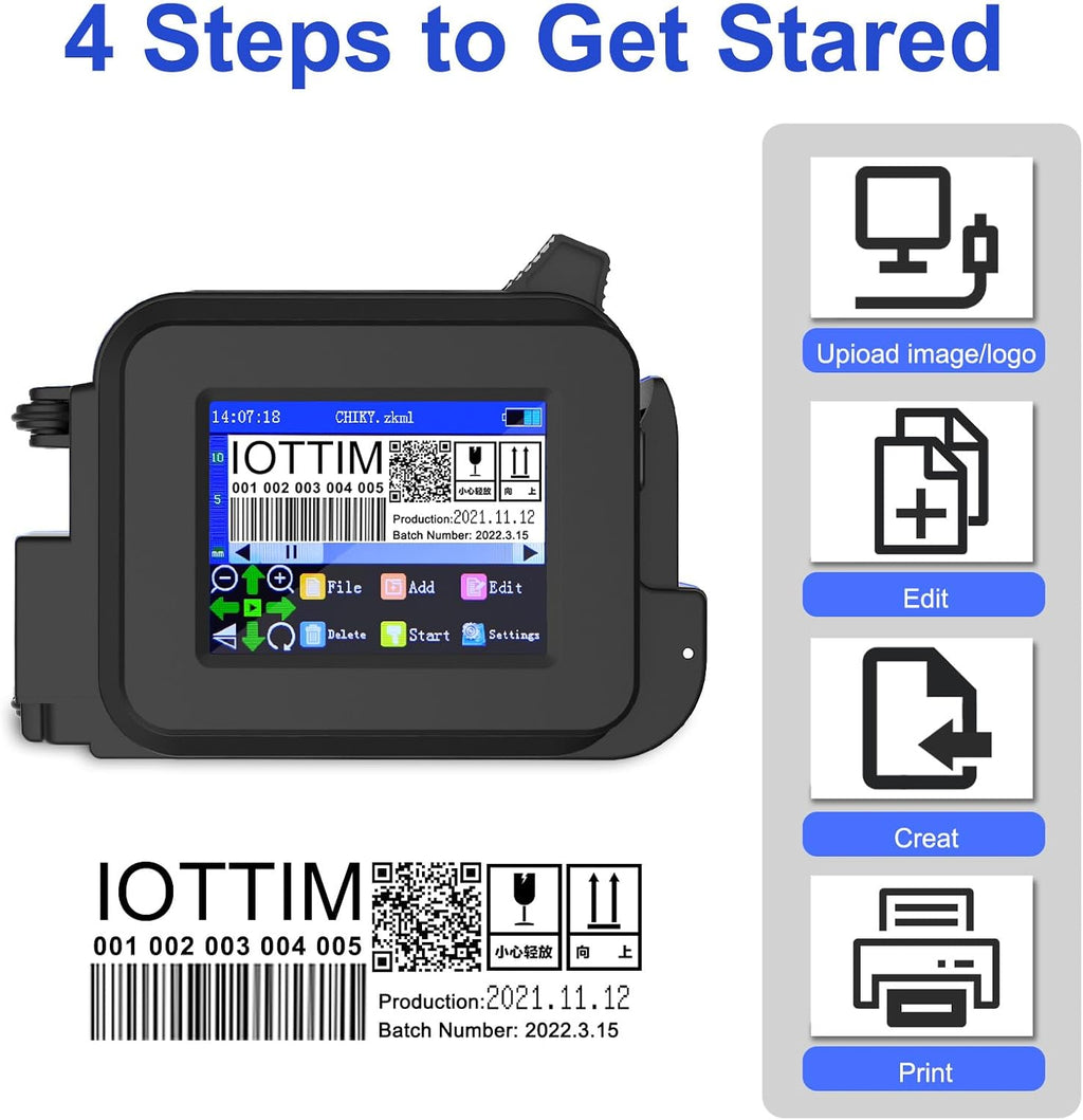 Upgraded Mini Inkjet Printer for All Materials, Fast-Drying SolventInk Cartridge & 28 Languages, Inkjet Coding Machine for Code Date Label Industry Design House Usage