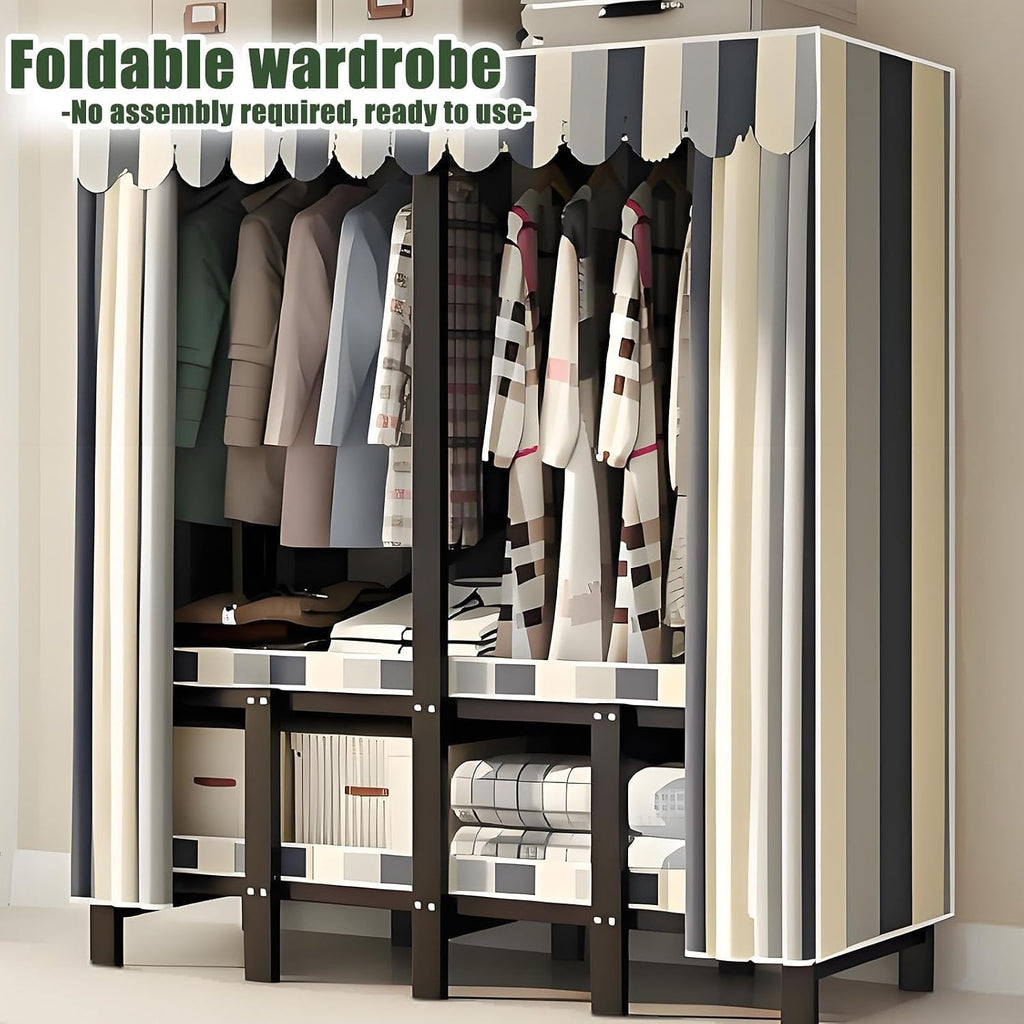 Foldable Drying Rack - Strong and Durable Portable Wardrobe Closet Rack with Cover, Large Metal Canvas Wardrobe Closet, Wardrobe Clothes Organizer, for Hanging Clothes(130 * 50 * 170cm)