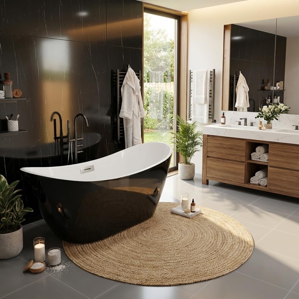 67 Inch Acrylic Freestanding Bathtub, Acrylic Soaking Bathtub with Matte Drain and Overflow, Modern Square Tub, cUPC Certified, Deep Ergonomic Design, Double-Walled Insulation, Easy Installation
