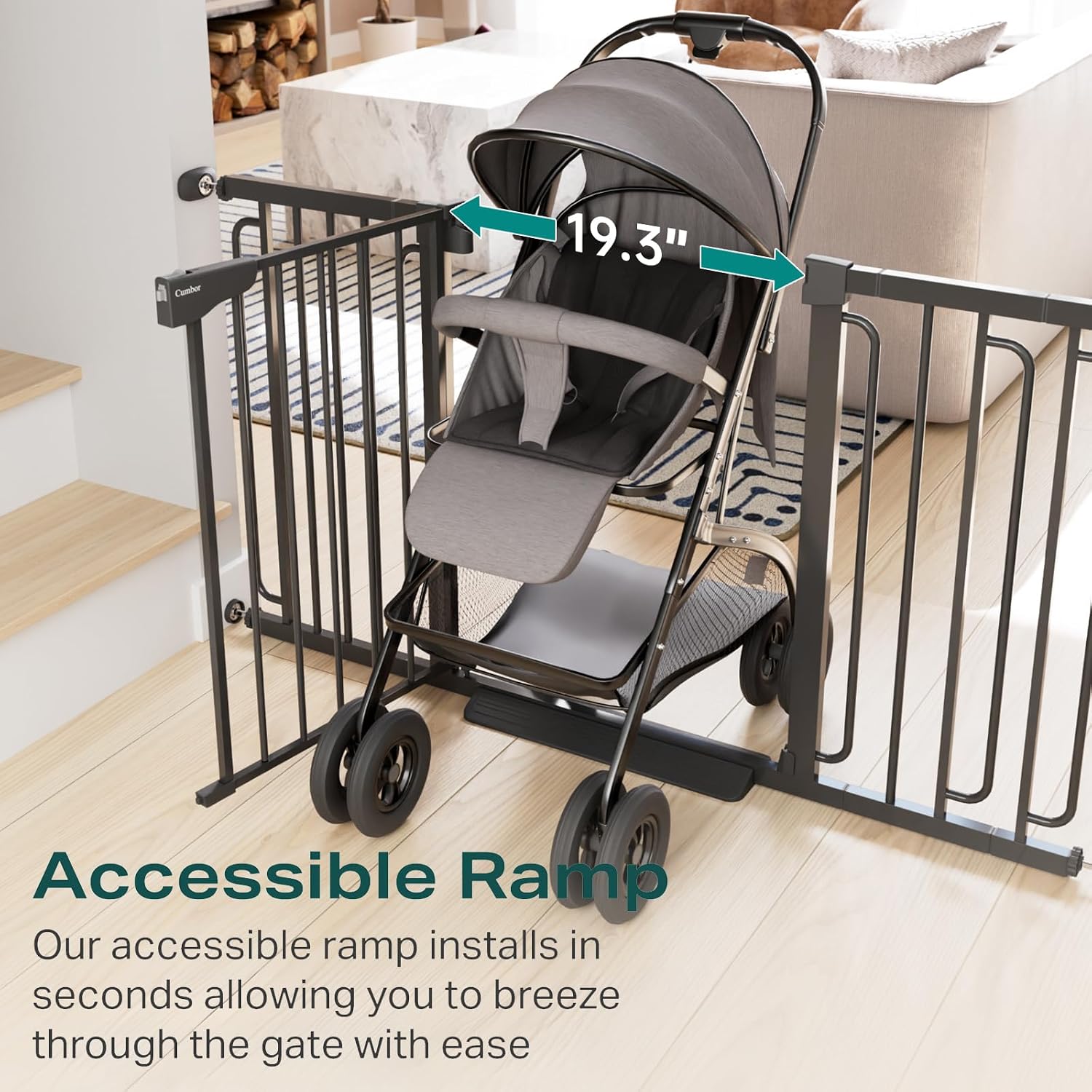 Cumbor 29.7-57' Extra Wide Baby Gate for Stairs, Mom's Choice Awards Winner-Dog Gate for Doorways, Pressure Mounted Walk Through Safety Child Gate for Kids Toddler, Tall Pet Puppy Fence Gate, Black
