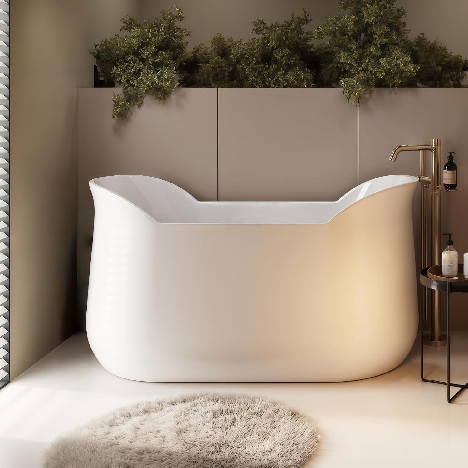 59' Edeyeu Freestanding Bathtub - Luxurious Solid Surface Soaking Tub, Extra Deep & Wide for Ultimate Relaxation, Durable Stand Alone Bath Crafted From Premium Acrylic Materials White A