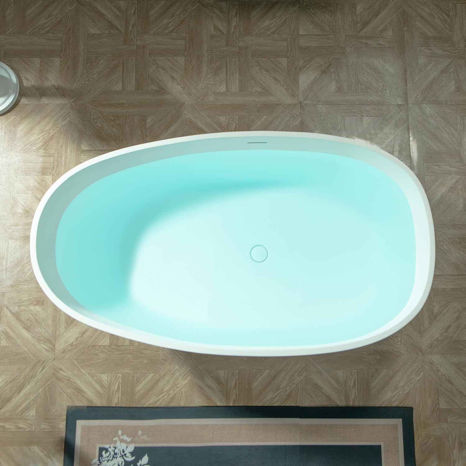 WOODBRIDGE 59' Egg-Shaped Solid Surface Freestanding Soaking Tub, Modern Oval Stone Resin Bathtub with Integrated Slotted Overflow & Drain, Matte White, EST0701