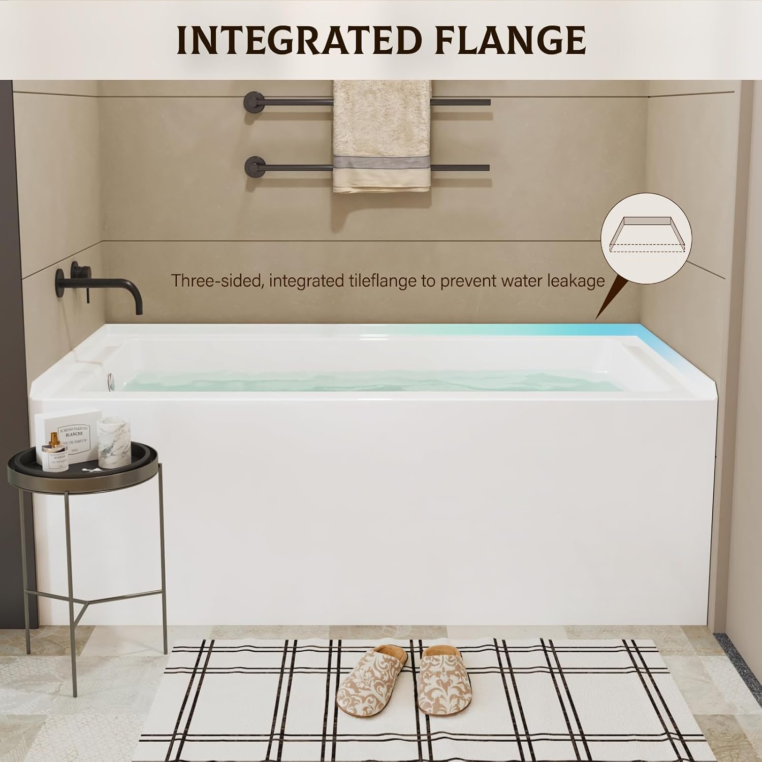 GarveeLife Acrylic Alcove Bathtub 60×30 Inch – Left Hand Drain & Overflow, Space-Saving Drop-In Soaking Tub with Skirted Front, Ideal for Apartment or Guest Bathroom