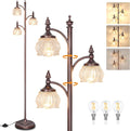 JUNNAI Brown Floor Lamps for Living Room Standing Lamp with 3 Brightness Lights Glass Shade 66.5in Flower Lamp for Bedroom Office Corner(3LED Bulbs Included)