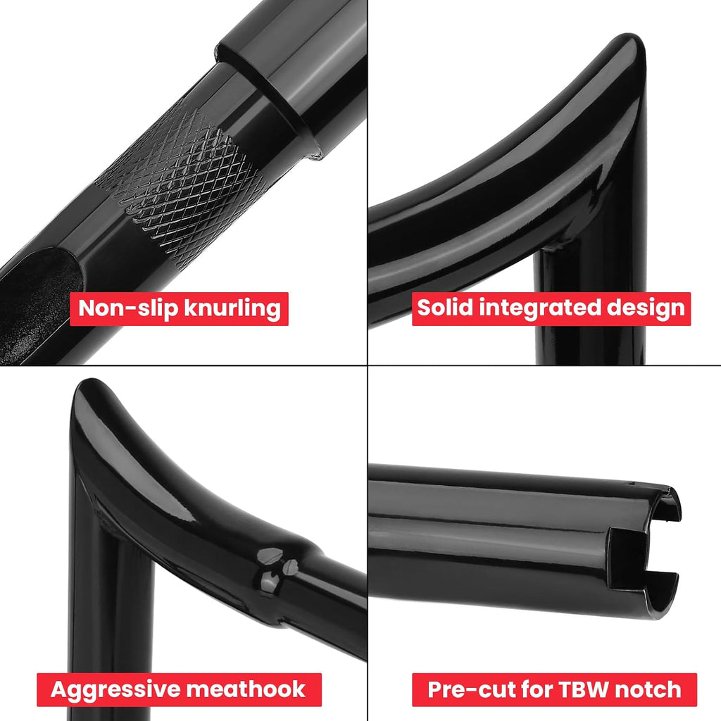 12' pre-wired meathook bar Ape Hanger Handlebar 1 ¼' Compatible With Harley Davidson Bagger Electra Glide Street Glide Ultra Limited 2016-2023, Miter Cut Heated Option Handlebar, Gloss Black
