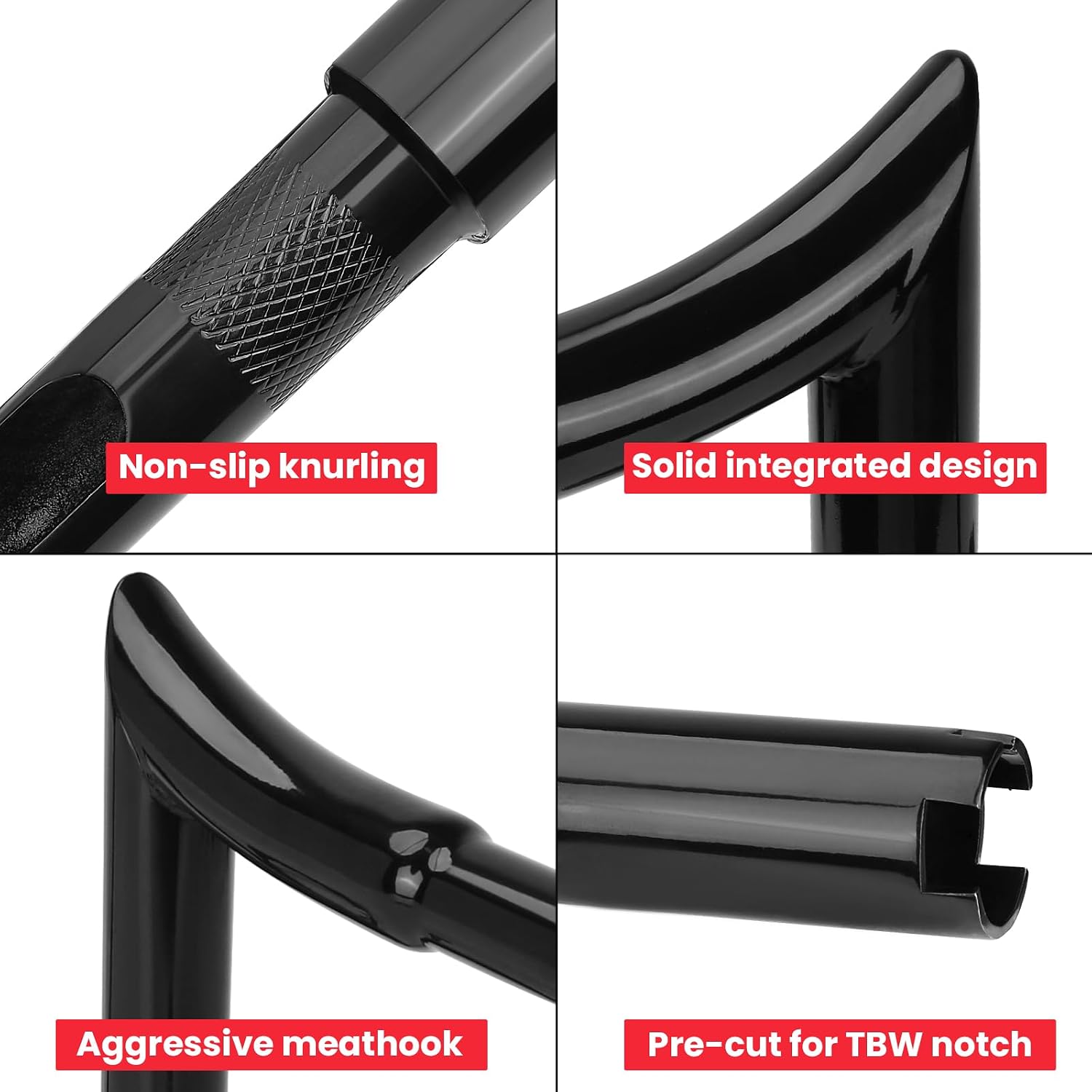 12' pre-wired meathook bar Ape Hanger Handlebar 1 ¼' Compatible With Harley Davidson Bagger Electra Glide Street Glide Ultra Limited 2016-2023, Miter Cut Heated Option Handlebar, Gloss Black