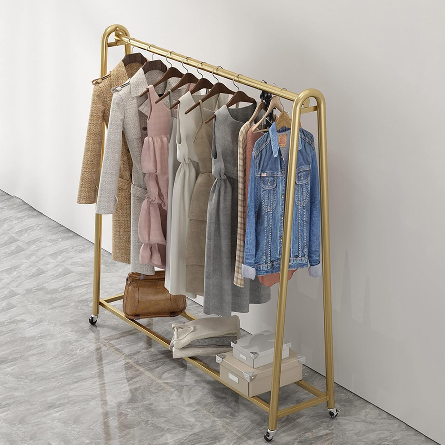 Garment Rack Display Clothes Racks Clothing with Wheels,Clothing Store Retail Racks Commercial Hanger for Hanging Clothes,Heavy Duty Organizer Storage Shelf (C-L100xH135CM/L39.4x53in