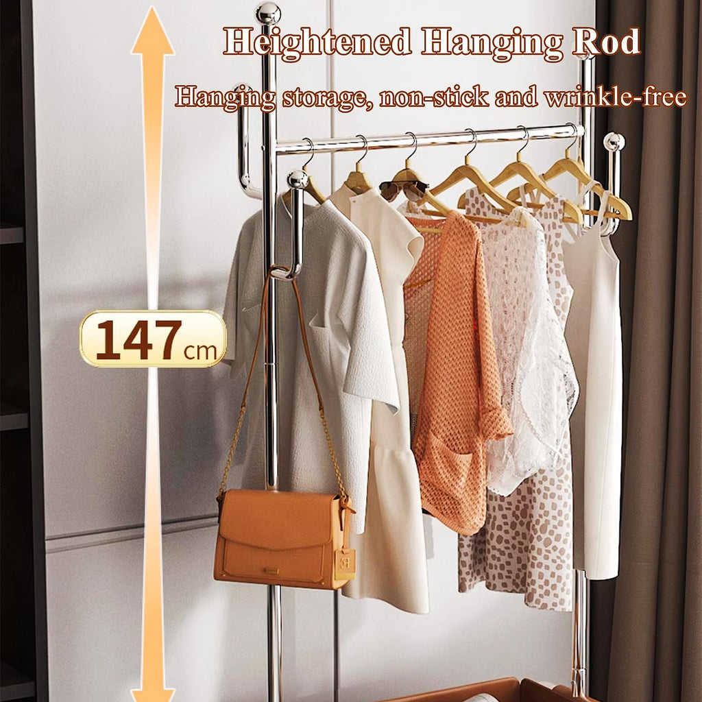 Clothing Rack with Storage Bag & Wheels, Rolling Garment Racks, Heavy-Duty Metal Clothes Rack for Bedroom, Hallway, Entryway,Black