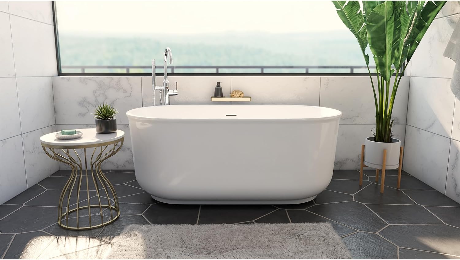 Alliance Pro 67 in. L x 31-1/2 in. W x 23-5/8 in. H Freestanding Acrylic Bathtub, Brushed Nickel Drain