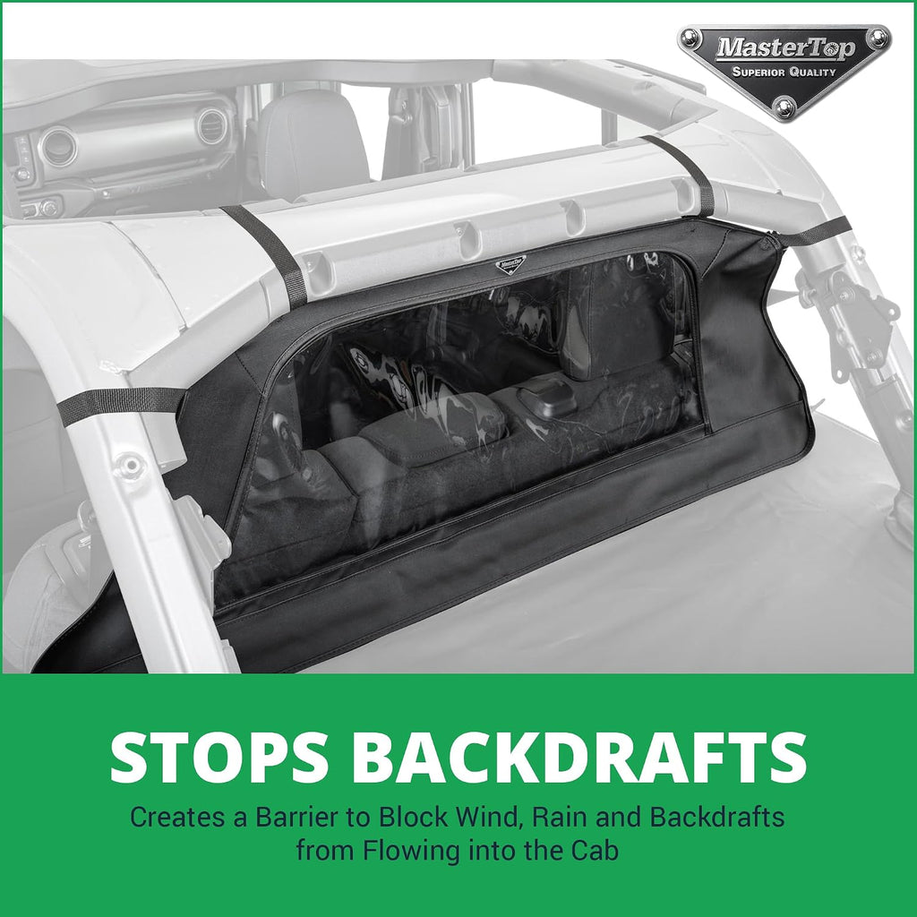 MasterTop Tonneau Cover & Wind Stopper Combo, Black MasterTwill - Fits Jeep Wrangler JLU 4-Door 2018-2024 Hard Top Models - Wind Breaker Blocks Backdrafts - Keeps Cargo Area Clean