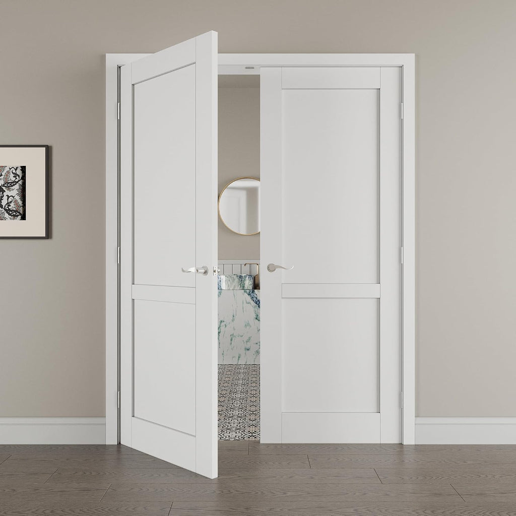60' x 80' French Doors Interior (Double 30' x 80' 2-Lite Panel Door with Silver Hinge Prehung Jamb Kit), Pre-Finished & Paintable, Prebuilt Home Door Panels & Assembly Required Jamb