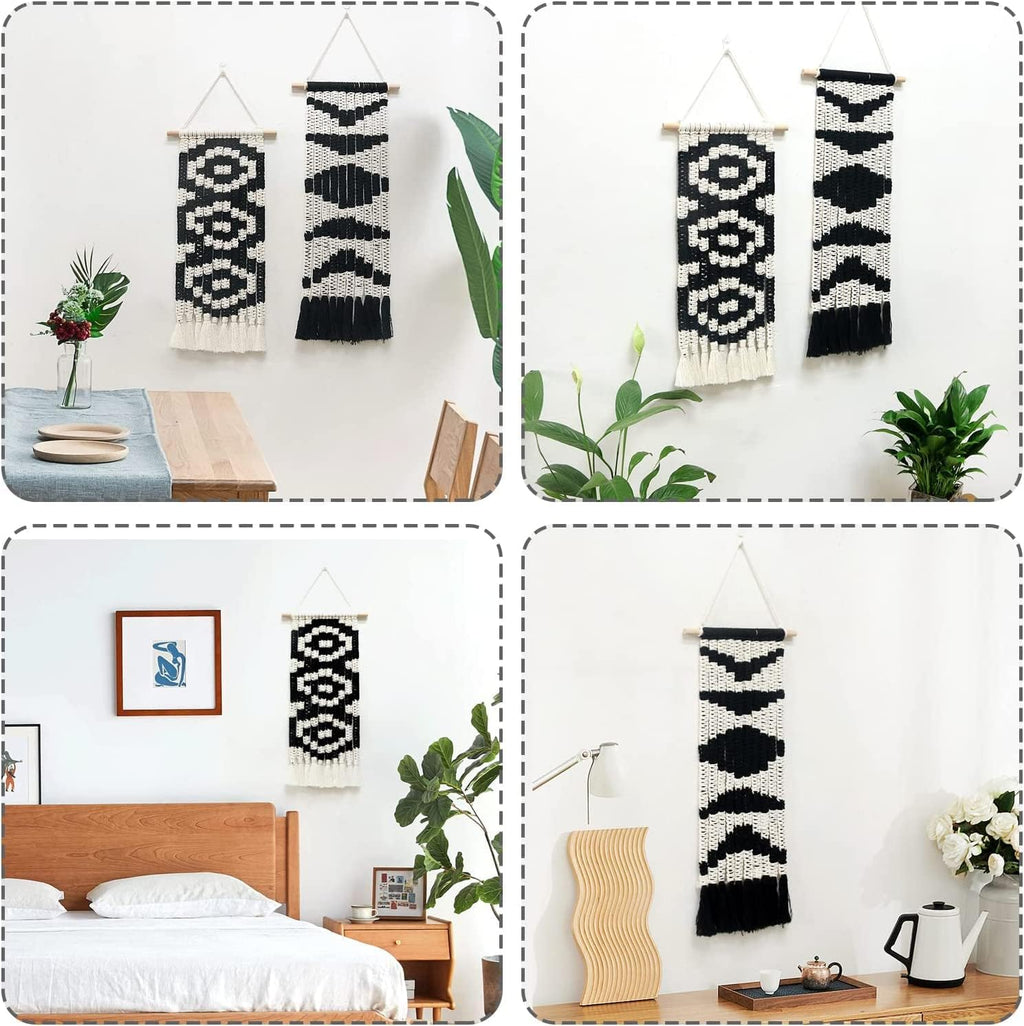 Tapestries Knitted Tapestry Wall Hanging Wall Tapestry,Macrame Tapestry Boho Decoration Black Geometric Art Handmade Woven Tapestry,Gallery Background Wall Pediment