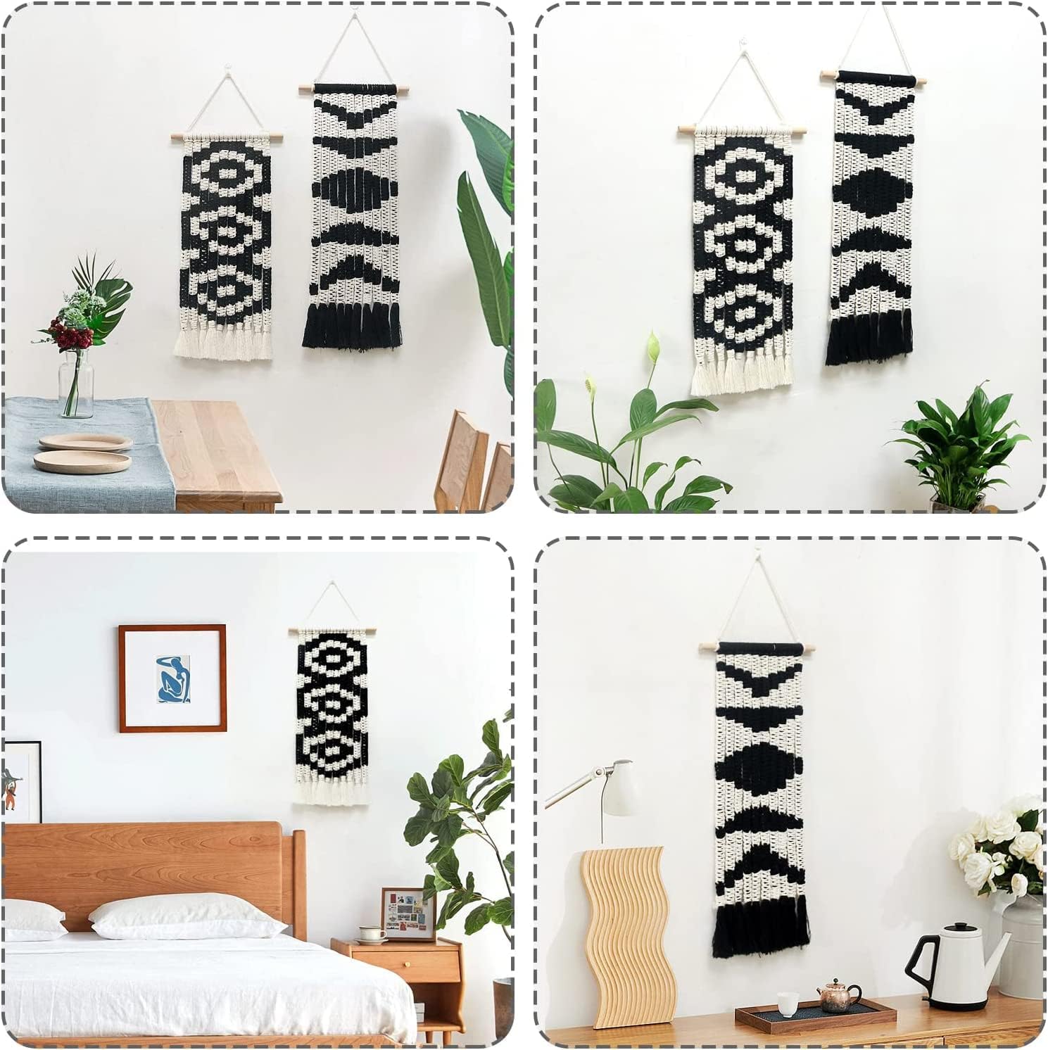 Tapestries Knitted Tapestry Wall Hanging Wall Tapestry,Macrame Tapestry Boho Decoration Black Geometric Art Handmade Woven Tapestry,Gallery Background Wall Pediment