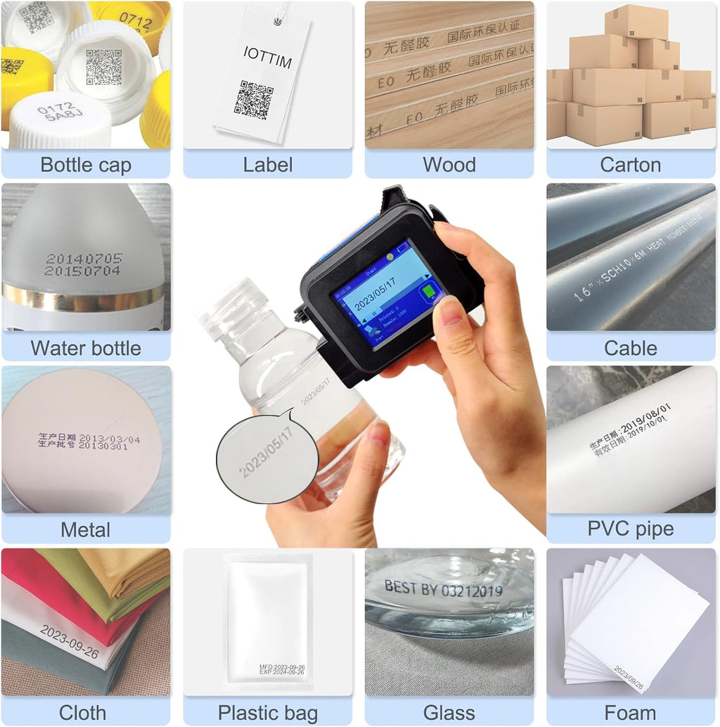Upgraded Mini Inkjet Printer for All Materials, Fast-Drying SolventInk Cartridge & 28 Languages, Inkjet Coding Machine for Code Date Label Industry Design House Usage