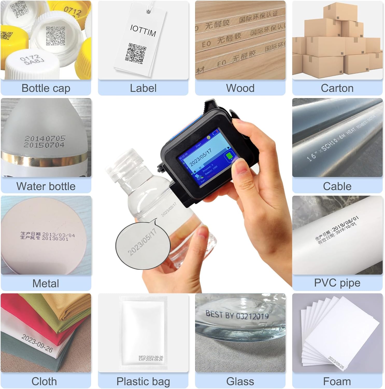 Upgraded Mini Inkjet Printer for All Materials, Fast-Drying SolventInk Cartridge & 28 Languages, Inkjet Coding Machine for Code Date Label Industry Design House Usage