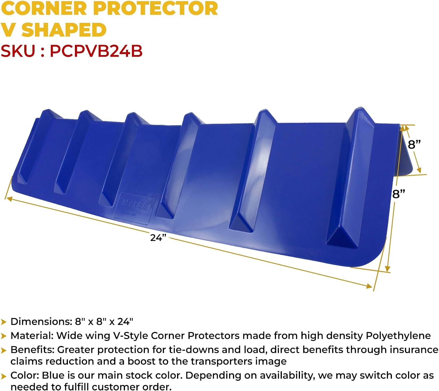 Mytee Products (10 Pack Blue Corner Protector V Shaped Edge Guard 8' x 8' x 24' Inches