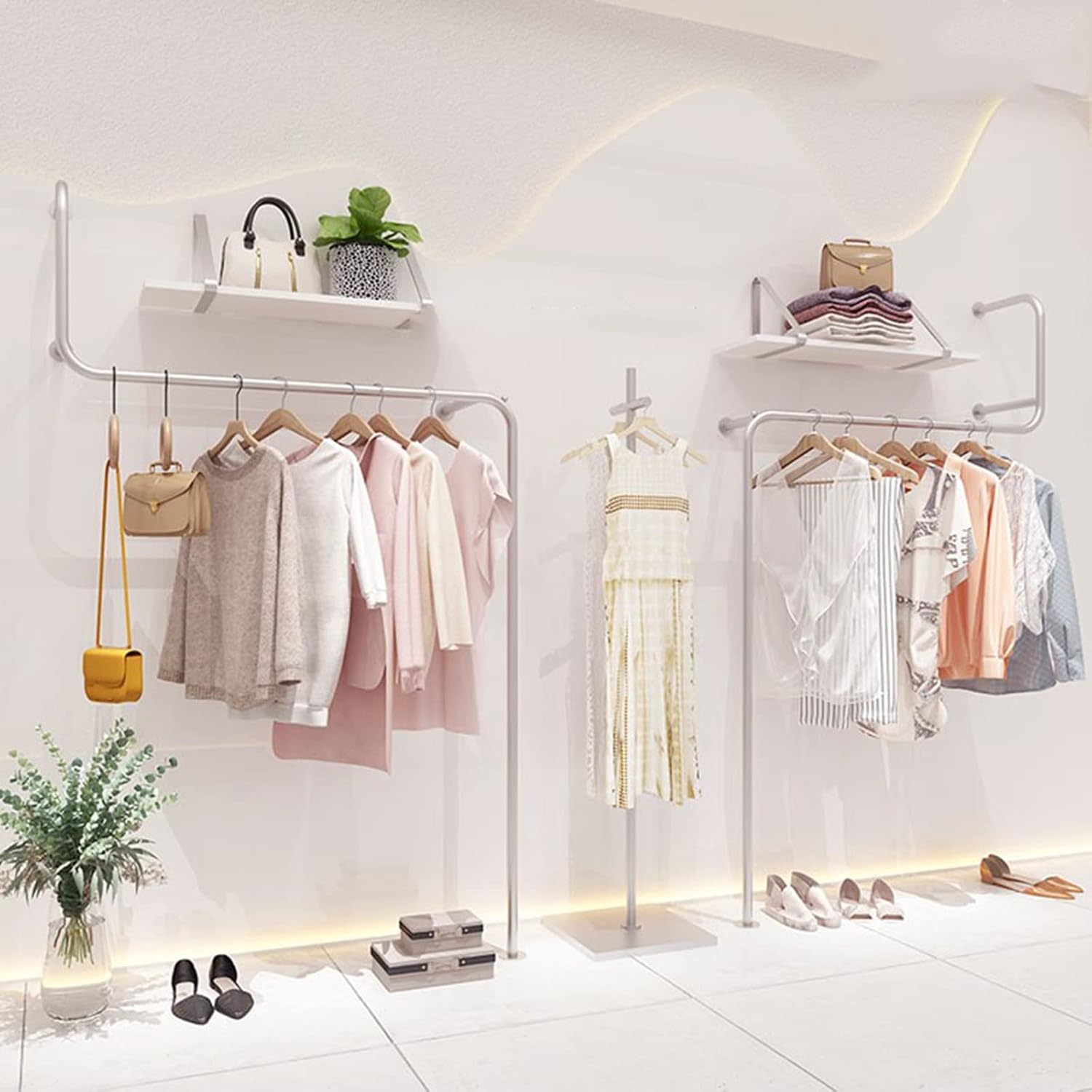 2pcs Creative Display Garment Racks in Boutique Clothing Stores,Modern Wall Mounted Retail Garment Rack,Industrial Pipe Clothing Rack (D-120cm/47in
