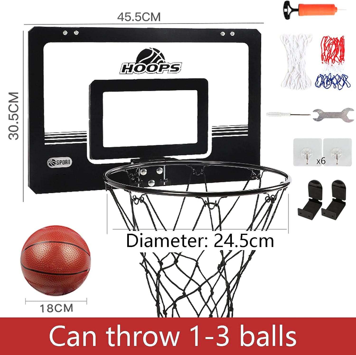 Basketball Rim Wall-Mounted Basketball Hoop and Goal, Children's Mini Backboard Set, Can Be Installed On Doors and Walls (Color : Package 1, Size : 45x30cm)