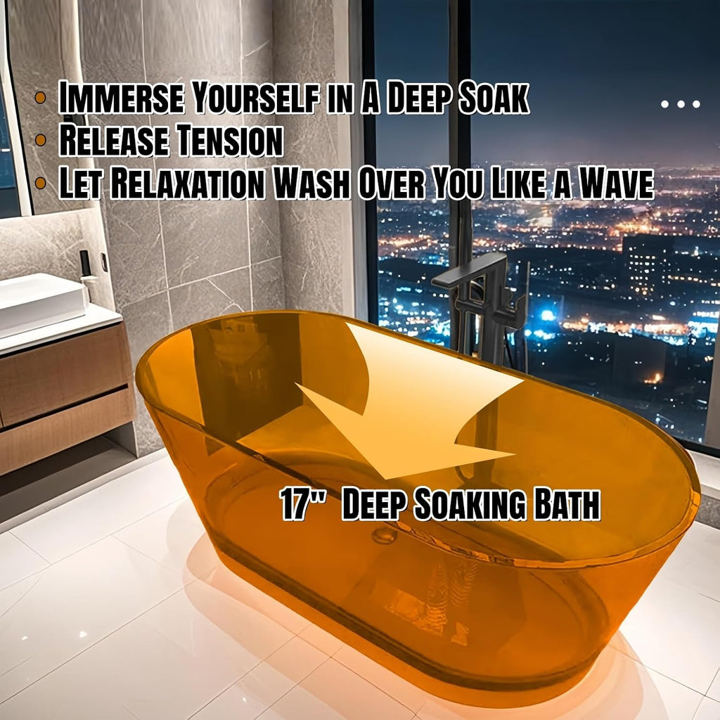 59' Edeyeu Freestanding Bathtub - Luxury Natural Resin Solid Surface Bathtub, Extra Deep Soaking Tub With Artistic Translucent Design, High-End Stand Alone Free Standing Tub Orange B
