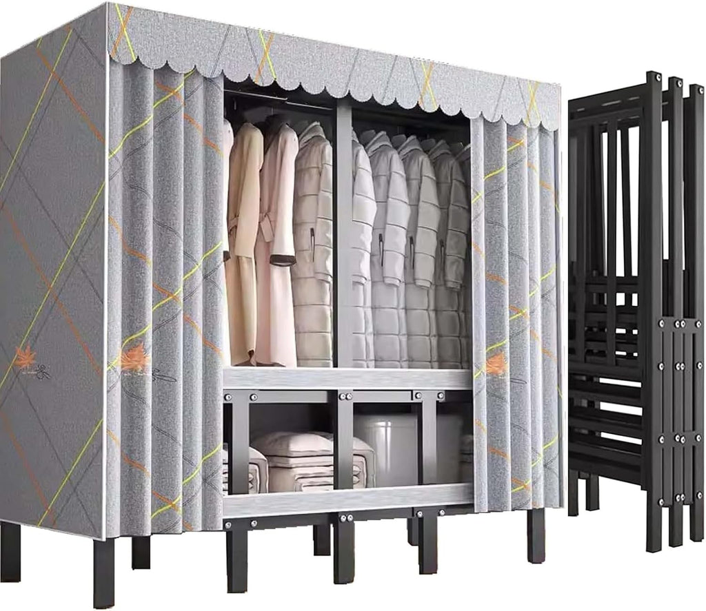 Large Portable Closets for Hanging Clothes, Foldable 71' Clothes Rack with Cover, Multi-Functional Portable Closet, Double Rods 8 Shelves Bedroom