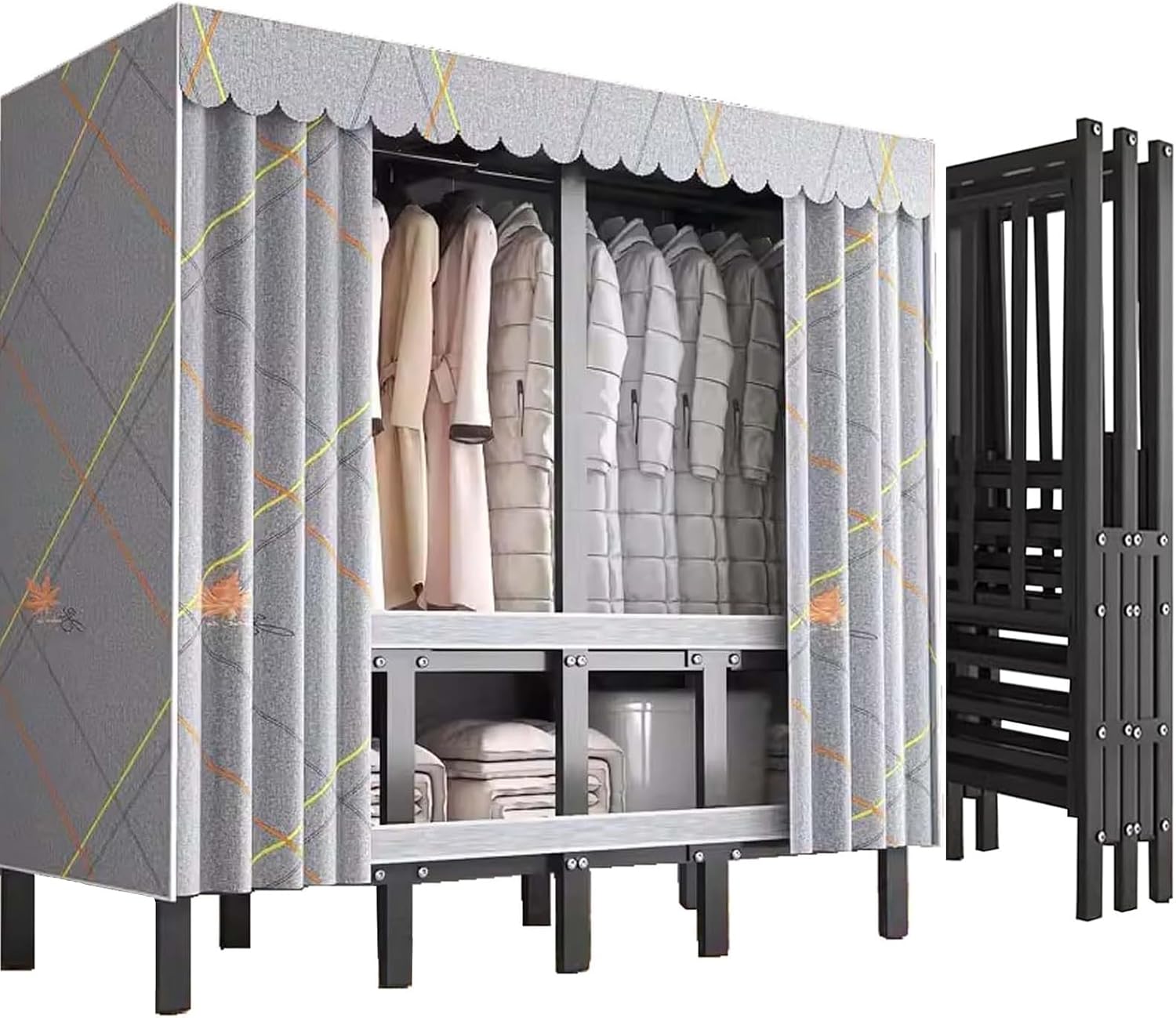 Large Portable Closets for Hanging Clothes, Foldable 71' Clothes Rack with Cover, Multi-Functional Portable Closet, Double Rods 8 Shelves Bedroom
