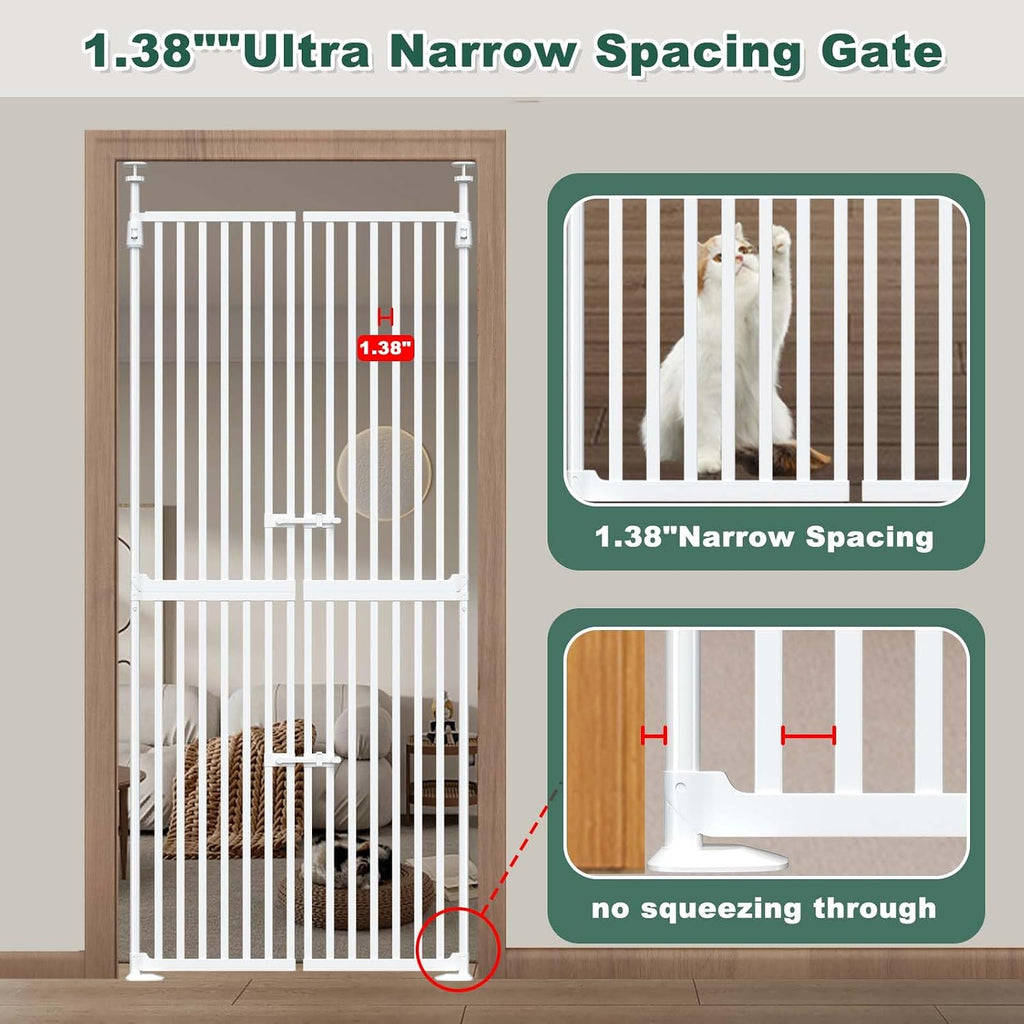 71' Extra Tall Cat Gate for Doorway,34'-37' Wide Pet Gate Pressure Mounted Walk Through Swing Auto Close Safety Dog Gates for Indoor, Stairs,Hallway