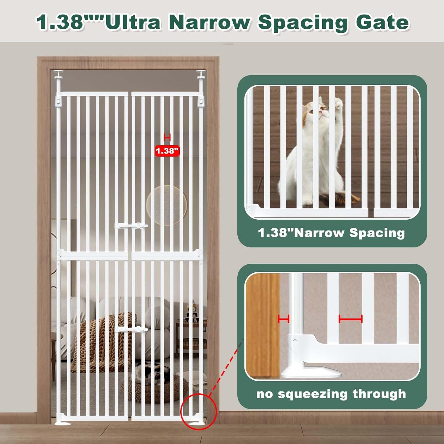 71' Extra Tall Cat Gate for Doorway,34'-37' Wide Pet Gate Pressure Mounted Walk Through Swing Auto Close Safety Dog Gates for Indoor, Stairs,Hallway