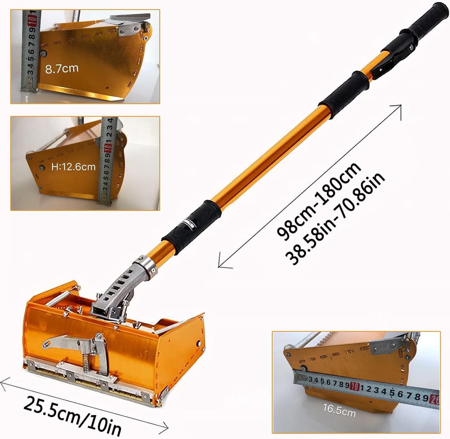 Drywall Taping Tools 9' Flat Finish Box Set+40''-63.8'' Extendable Handle 120° Aluminum Alloy Professional Drywall Flat Box, Wide Opening of Plate Cover for Easy Cleaning