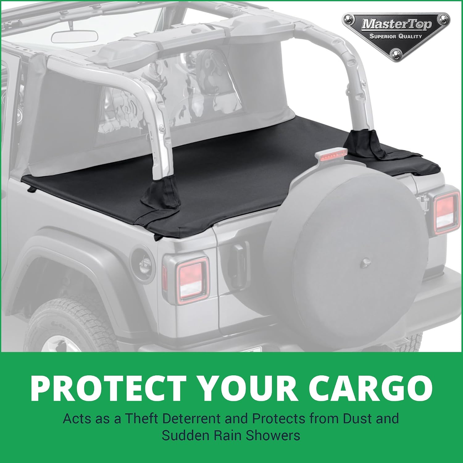 MasterTop Tonneau Cover & Wind Stopper Combo, Black MasterTwill - Fits Jeep Wrangler JL 2-Door 2018-2024 Hard Top Models - Wind Breaker Blocks Backdrafts - Keeps Cargo Area Clean