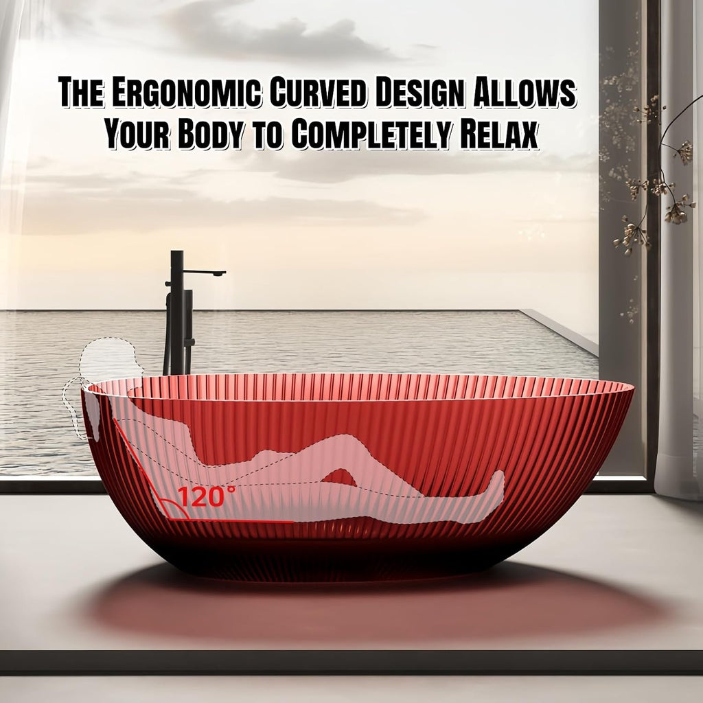 67' Edeyeu Freestanding Bathtub – Egg-Shaped Solid Surface Bathtub, Extra Deep Soaking Tub, Free Standing Stand Alone Tub, Ergonomic Luxury Design For Modern Bathrooms Green B