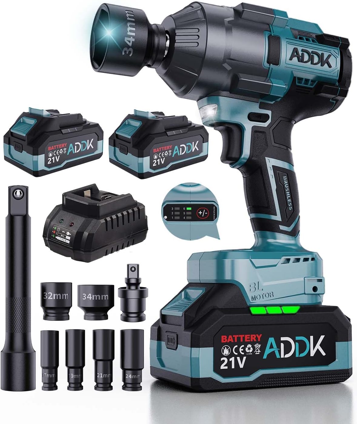 21V Cordless Impact Wrench Kit, 1200Ft-lbs (1600N.m) 1/2' Brushless Impact Gun with 6 Mode Speed, Electric 2600RPM High Torque Power Impact Driver for Car Truck Mower (1600Nm)