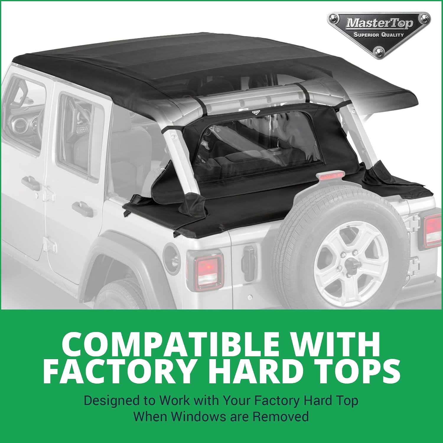 MasterTop Tonneau Cover & Wind Stopper Combo, Black MasterTwill - Fits Jeep Wrangler JLU 4-Door 2018-2024 Hard Top Models - Wind Breaker Blocks Backdrafts - Keeps Cargo Area Clean