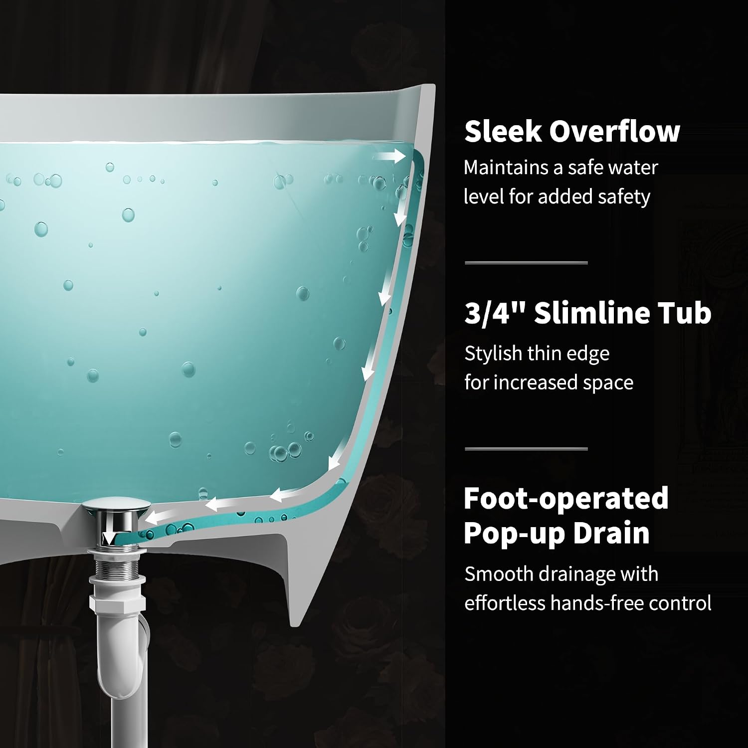 67' Freestanding Solid Bathtub, Luxury Engineered Stone Resin Freestanding Soaking Bathtub with Overflow and Pop up Drain for Bathroom, Matte White 24S02 67MW