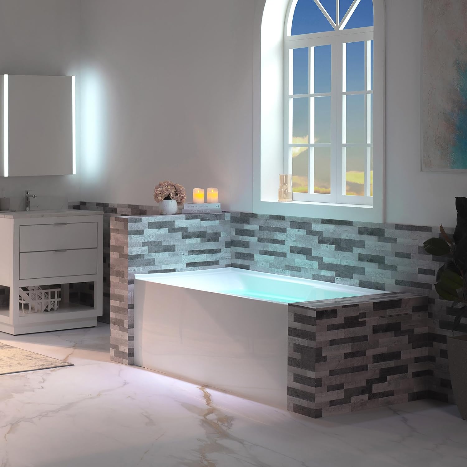 WOODBRIDGE 60' Acrylic Rectangular Alcove Soaking Bathtub in White with Right Drain, Chrome Pop-Up Drain Included BA6030R