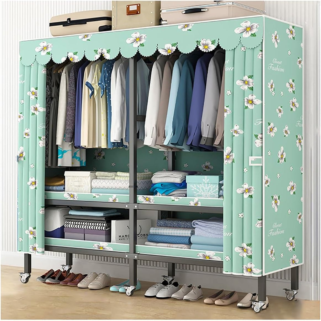 Portable Wardrobe Closets Metal Garment Rack with Lockable Wheels Foldable Clothes Rack with Fabric Cover for Bedroom (Color : E, Size : 168x50x180cm) (E 168x50x180cm)