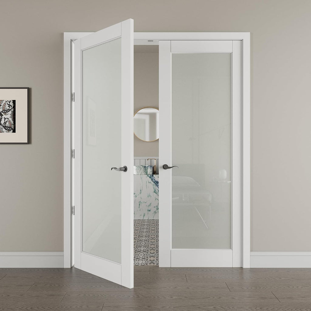 60' x 80' French Doors Interior (Double 30' x 80' Frosted Glass Door with Black Hinge Prehung Jamb Kit), Pre-Finished & Paintable, Prebuilt Home Door Panels & Assembly Required Jamb
