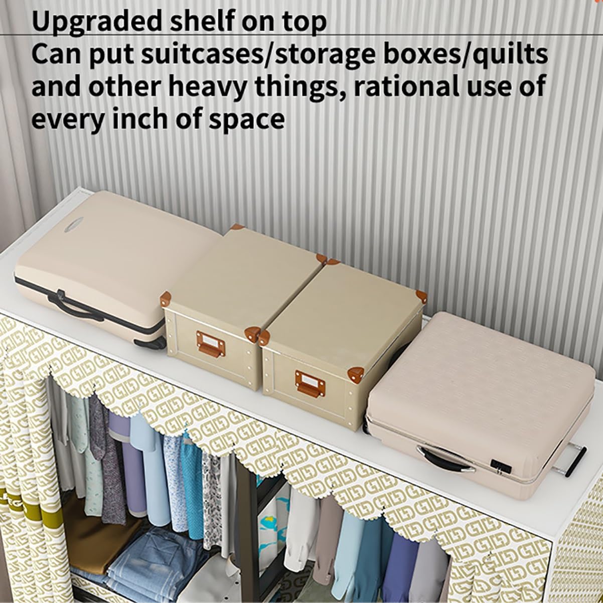 Portable Wardrobe Closets Metal Garment Rack With Lockable Wheels Foldable Clothes Rack With Fabric Cover For Bedroom (Color : H, Size : 168x50x180cm)