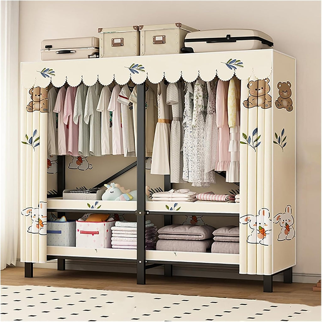 Foldable Clothe Rack With Cover, Garment Coat Storage Rack, Metal Clothing Organizer, Foldable Clothes Rack For Hanging Clothes, One-Piece Folding Base For Bedroom(White,190cm/74.8inch)