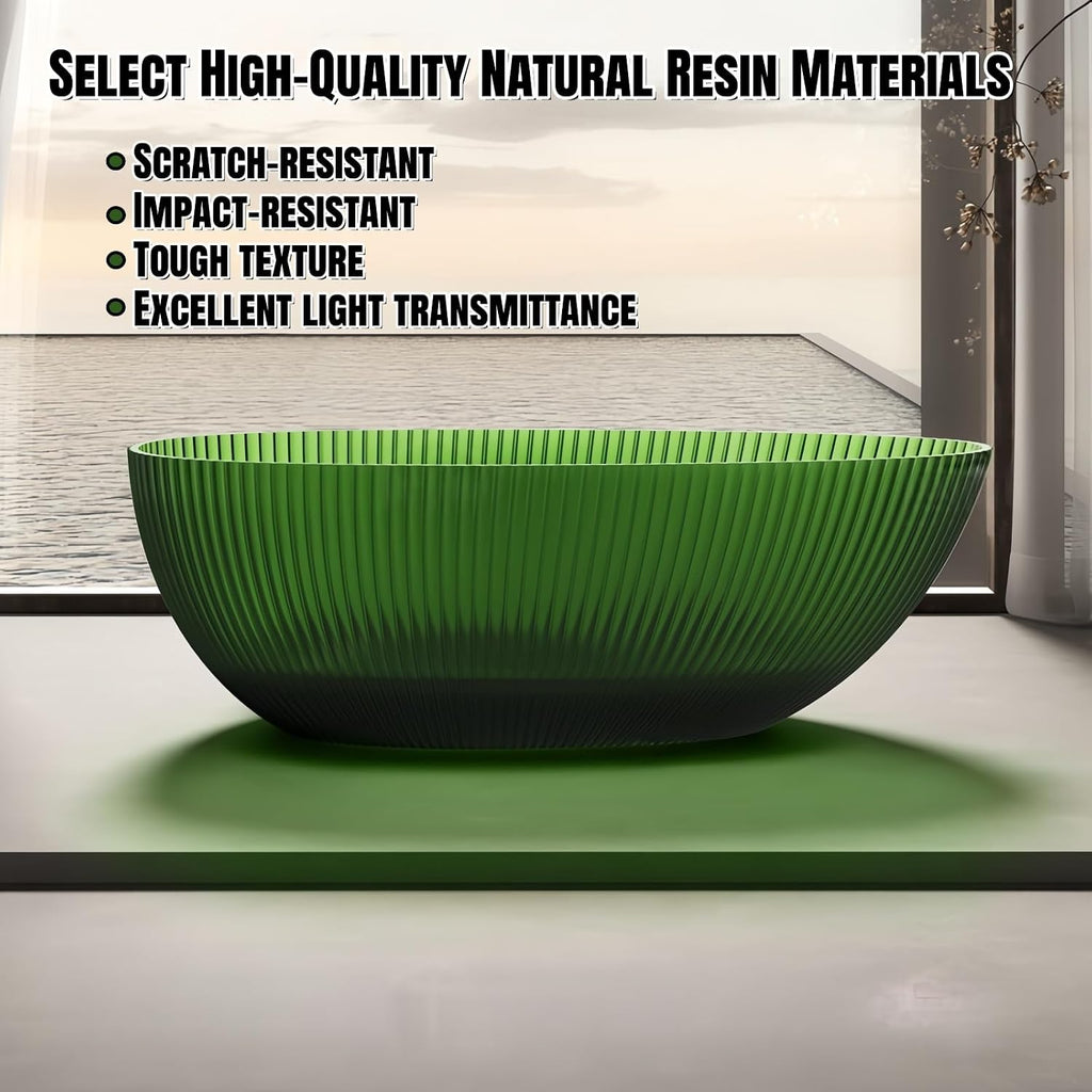 67' Edeyeu Freestanding Bathtub – Egg-Shaped Solid Surface Bathtub, Extra Deep Soaking Tub, Free Standing Stand Alone Tub, Ergonomic Luxury Design For Modern Bathrooms Green B