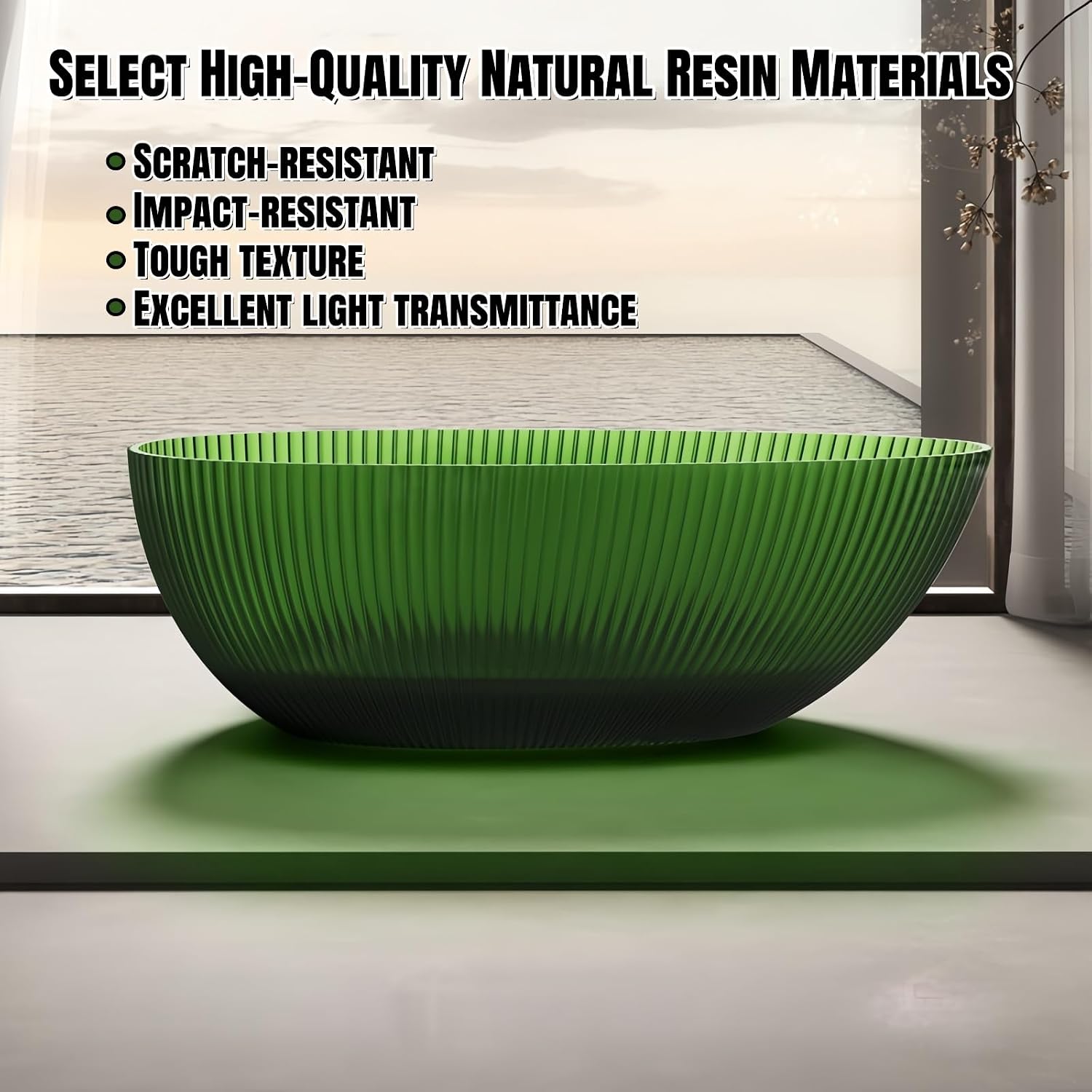 67' Edeyeu Freestanding Bathtub – Egg-Shaped Solid Surface Bathtub, Extra Deep Soaking Tub, Free Standing Stand Alone Tub, Ergonomic Luxury Design For Modern Bathrooms Green B