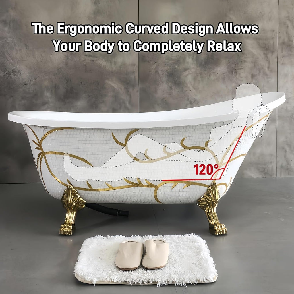 54' Edeyeu Freestanding Bathtub - Solid Surface Soaking Tub With Gold Clawfoot Elegance, Designer Free Standing Bathtub for Luxury Spa Bathroom, Extra Deep Soaker, A