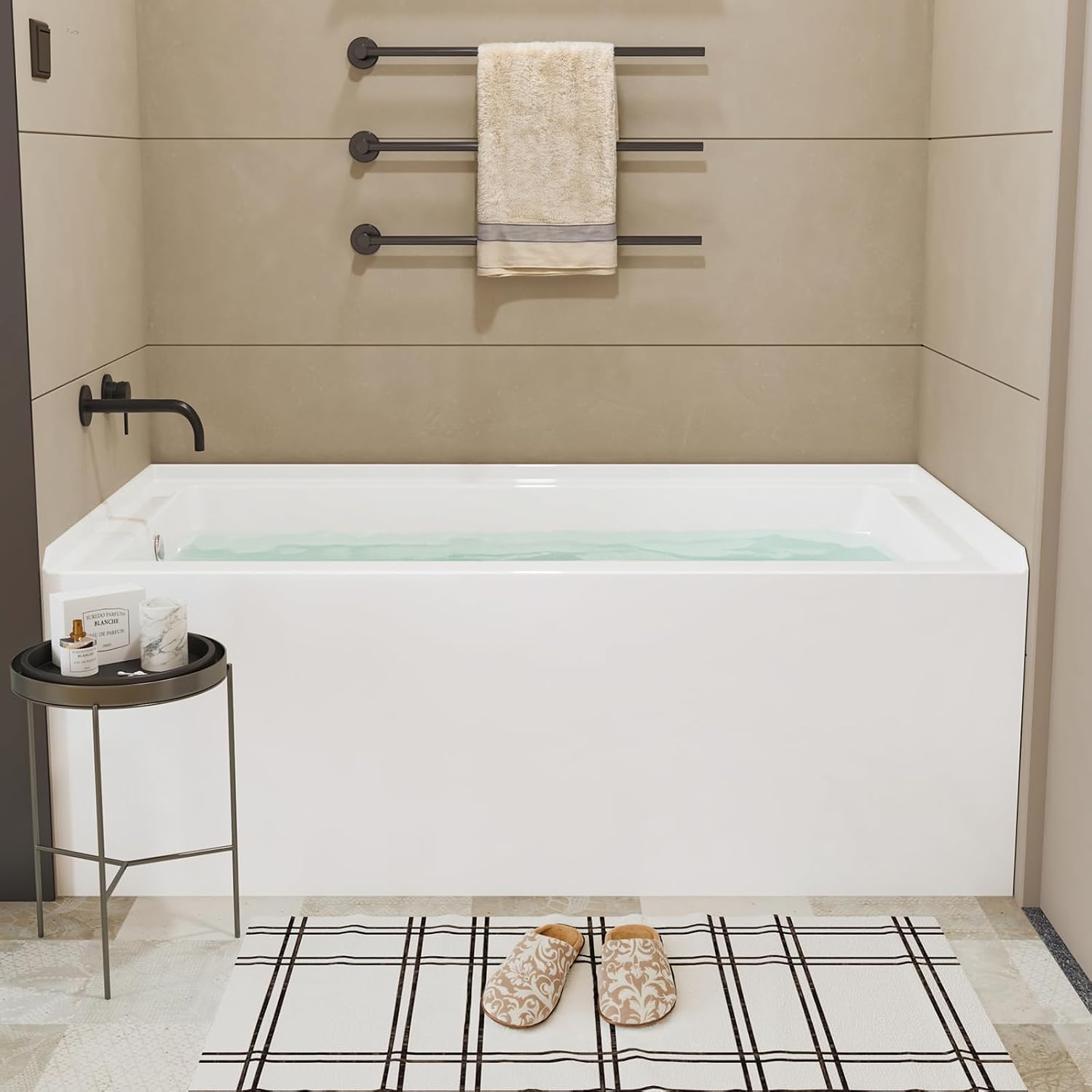GarveeLife Acrylic Alcove Bathtub 60×30 Inch – Left Hand Drain & Overflow, Space-Saving Drop-In Soaking Tub with Skirted Front, Ideal for Apartment or Guest Bathroom