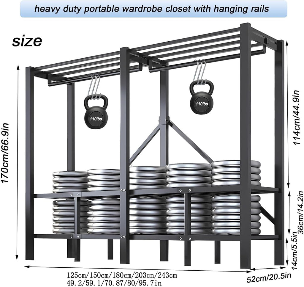 Heavy Duty Metal Clothing Rack with Cover Foldable Covered Clothes Rack with 2 Hanging Rods Freestanding Portable Wardrobe Closets Garment Rack Wardrobe Clothes Organizer ﻿(180cm/70.87in)