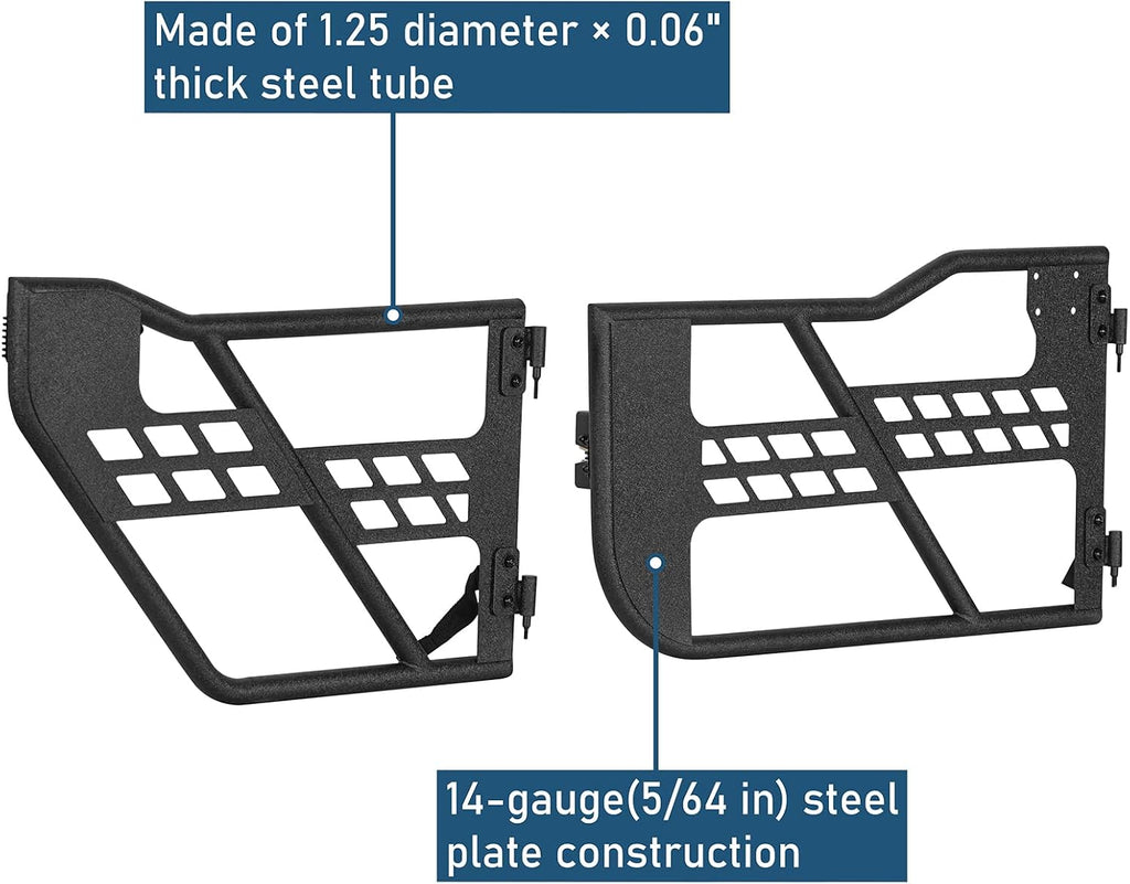 Hooke Road Wrangler/Gladiator Off-Road Front & Rear Tubular Half Door Guards for 2018-2025 Jeep Wrangler JL Unlimited & Gladiator JT, Open-Air Driving Feel, Secure Steel Latch Design